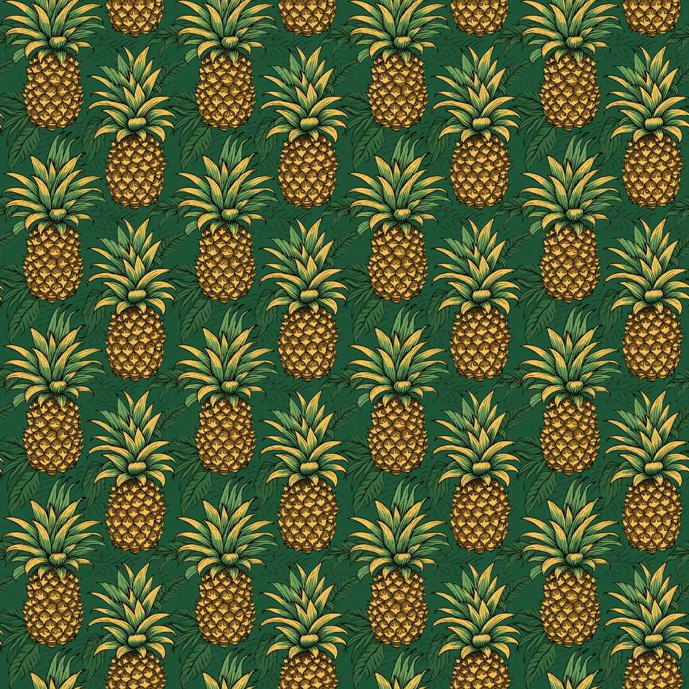 Classic Pineapple Botanical Dark Green Tropical Wildflower Pattern