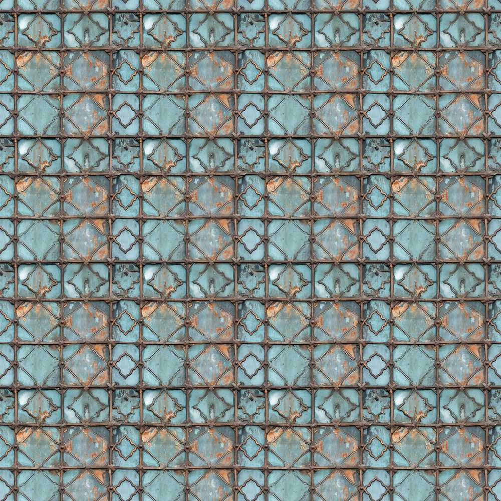 Vintage Blue Tile Metal Grid Distressed Industrial Texture