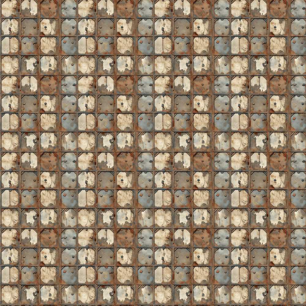Distressed Metal Panel Grid Vintage Industrial Texture Art