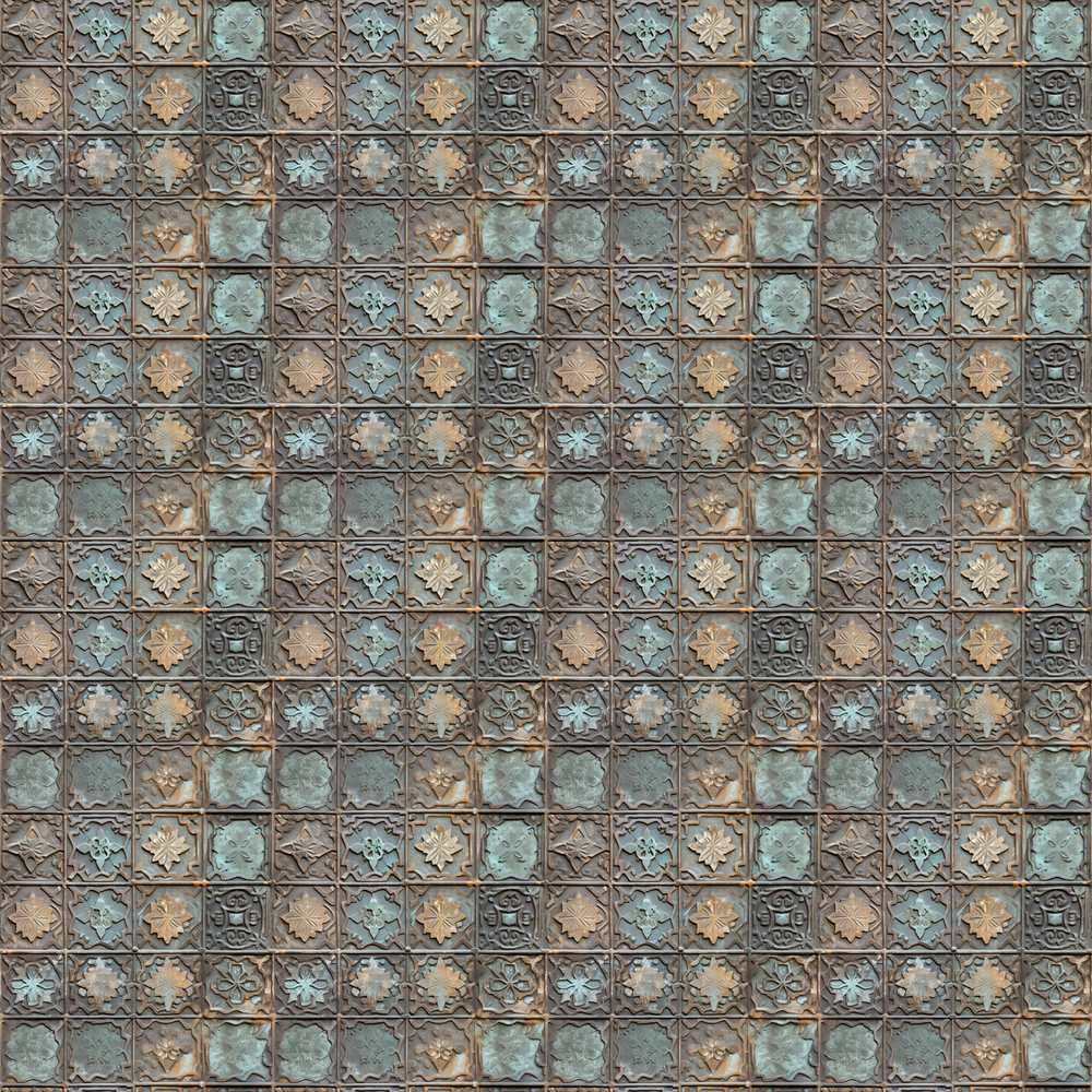 Vintage Ornamental Metal Tile Antique Floral Grid Texture Wildflower