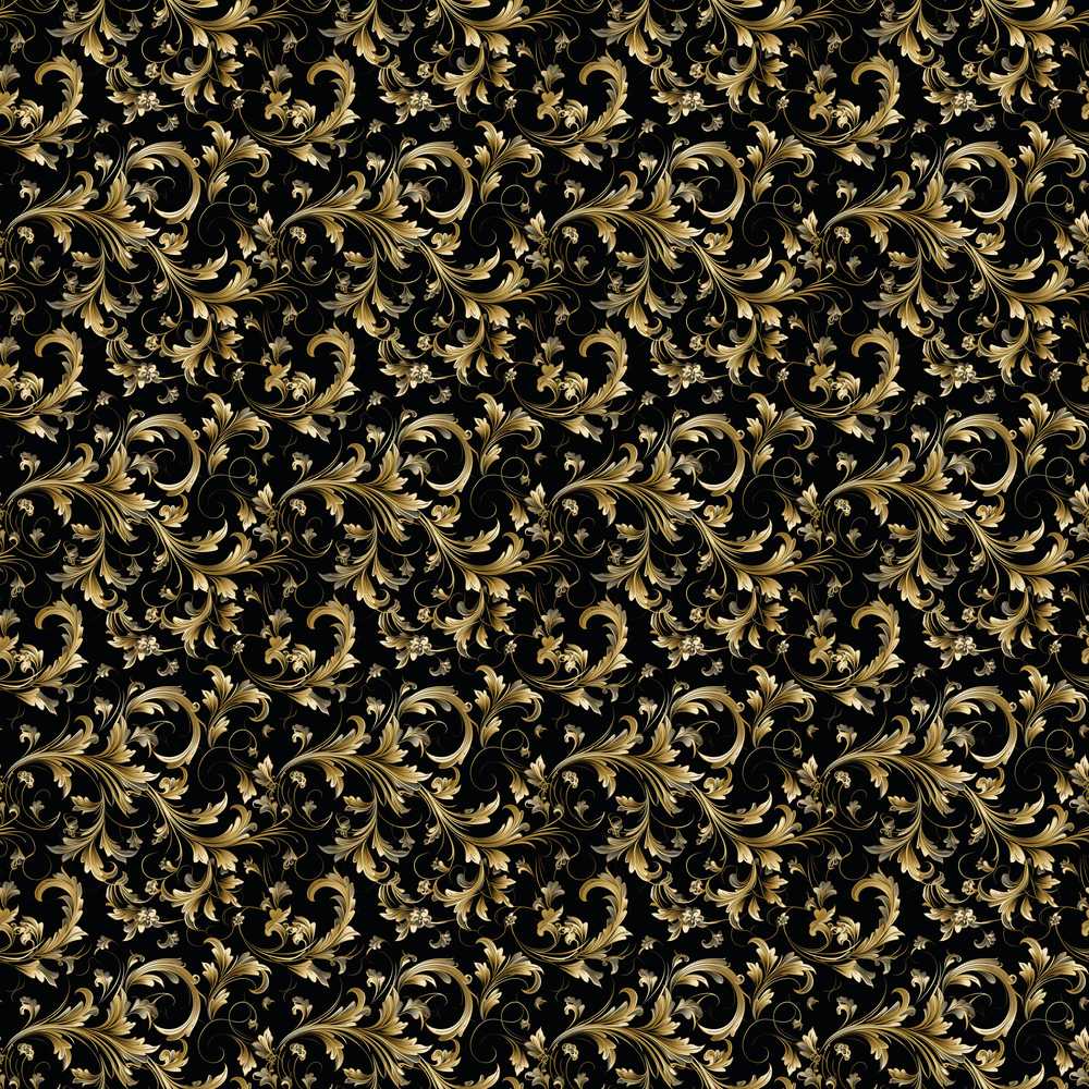 Black Gold Baroque Floral Luxury Ornamental Wildflower Pattern Botanical