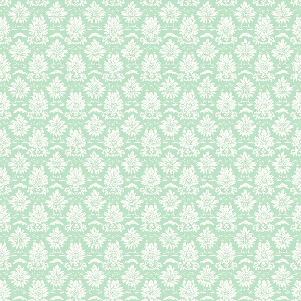 Mint Damask Floral Elegant Vintage Ornamental Botanical Wildflower Pattern