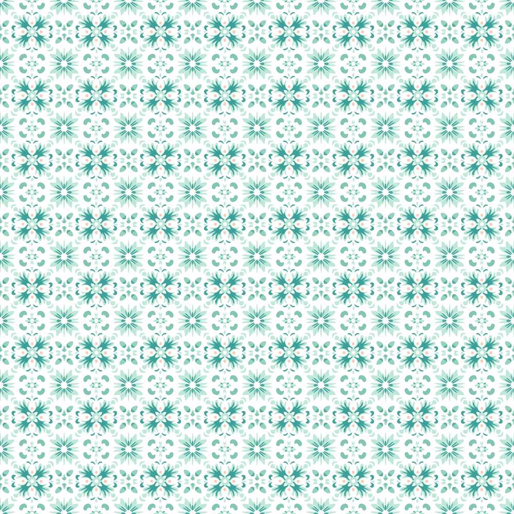 Teal Geometric Floral Decorative Symmetric Tile Wildflower Pattern Botanical