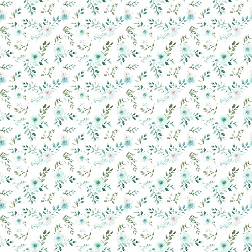 Teal Watercolor Floral Leaves Soft Botanical Elegant Wildflower Pattern