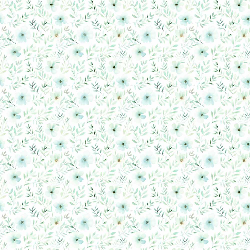 Soft Mint Floral Blossom Delicate Watercolor Botanical Wildflower Pattern