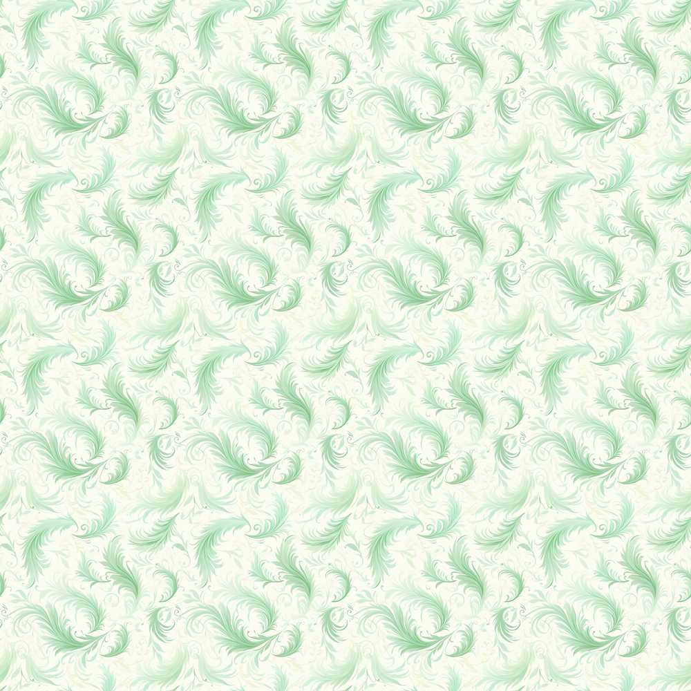 Elegant Green Swirl Feather Vintage Ornamental Abstract Art