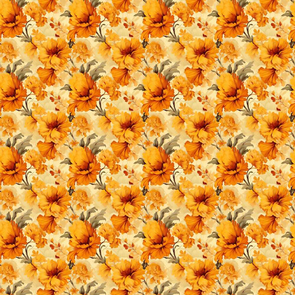 Golden Orange Floral Blossom Bold Botanical Vintage Wildflower Pattern