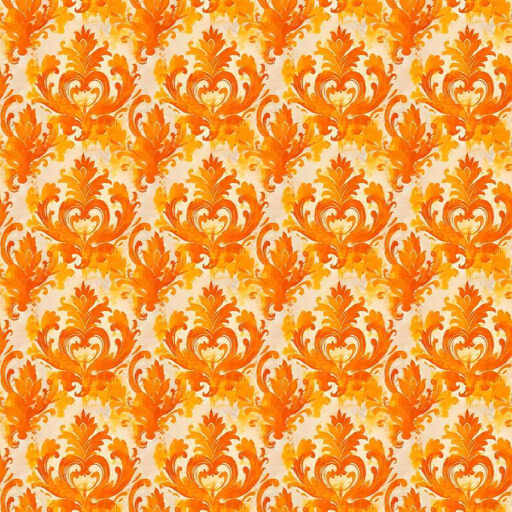 Bright Orange Damask Bold Artistic Ornamental Decorative Repeat