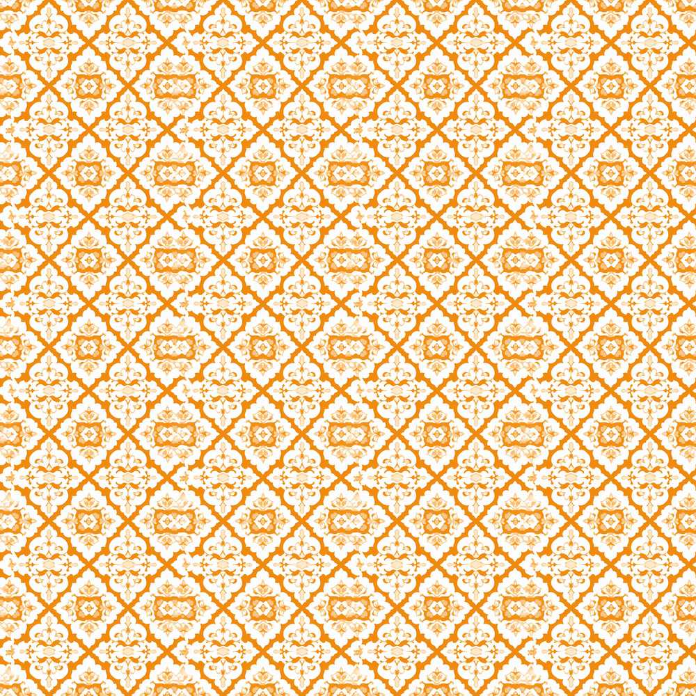Orange White Geometric Floral Tile Vintage Decorative Wildflower Pattern