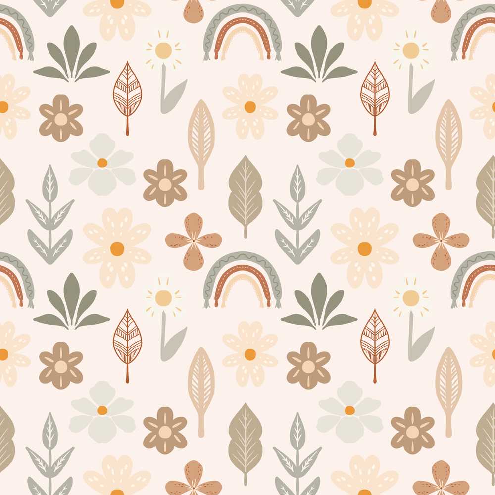 Scandinavian Floral Leaf Neutral Boho Botanical Wildflower Pattern