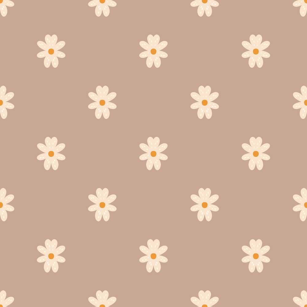 Simple Daisy Flower Warm Taupe Background Minimal Wildflower Pattern