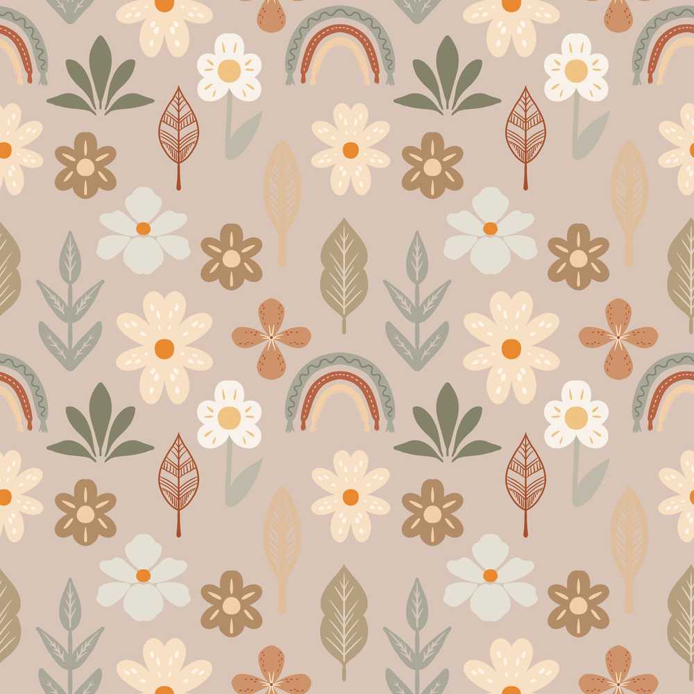 Boho Floral Rainbow Neutral Earth Tone Botanical Wildflower Pattern