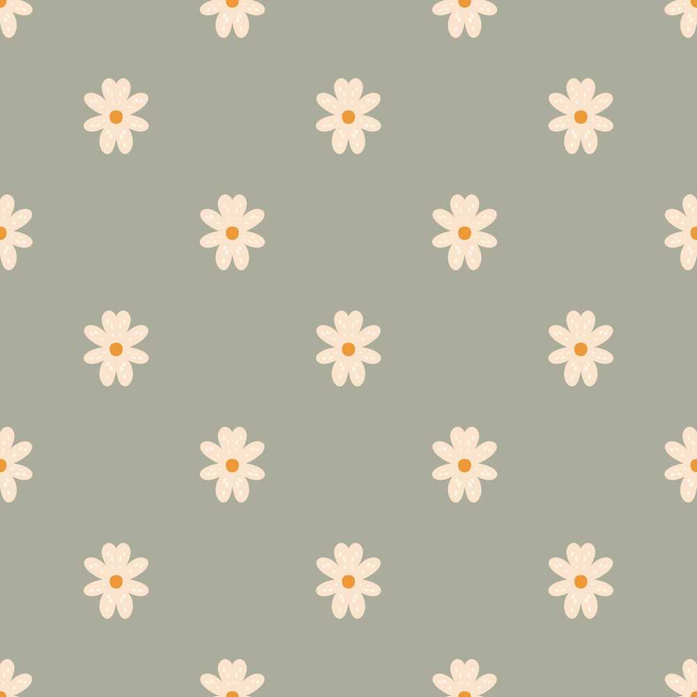 Small Daisy Flower Soft Sage Green Background Wildflower Pattern
