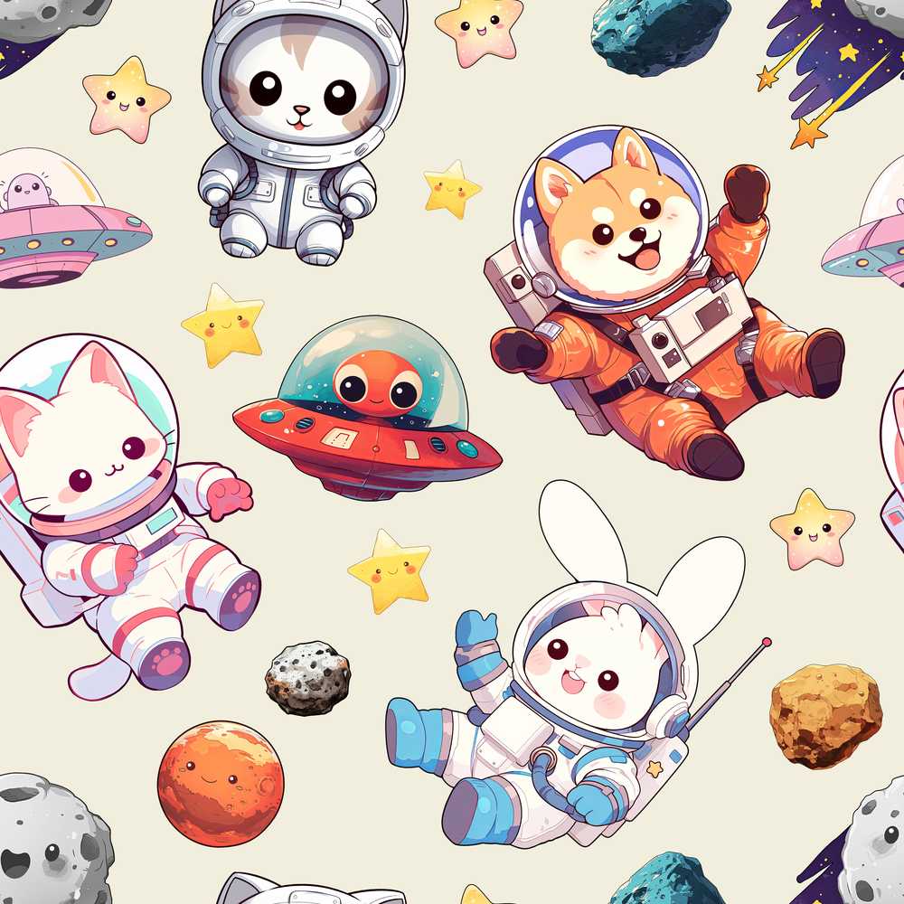 Cute Space Animals Astronaut Fun Kids Galaxy Illustration