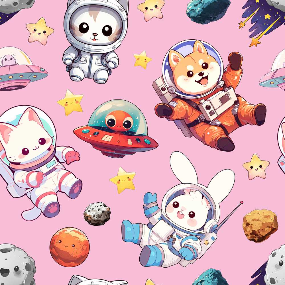 Cute Space Animals Astronaut Soft Pink Galaxy Kids