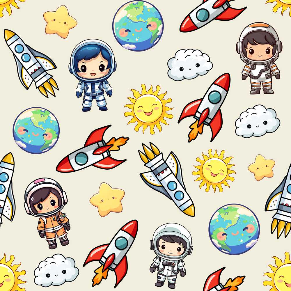 Cute Kids Space Rockets Astronaut Fun Galaxy Cosmic