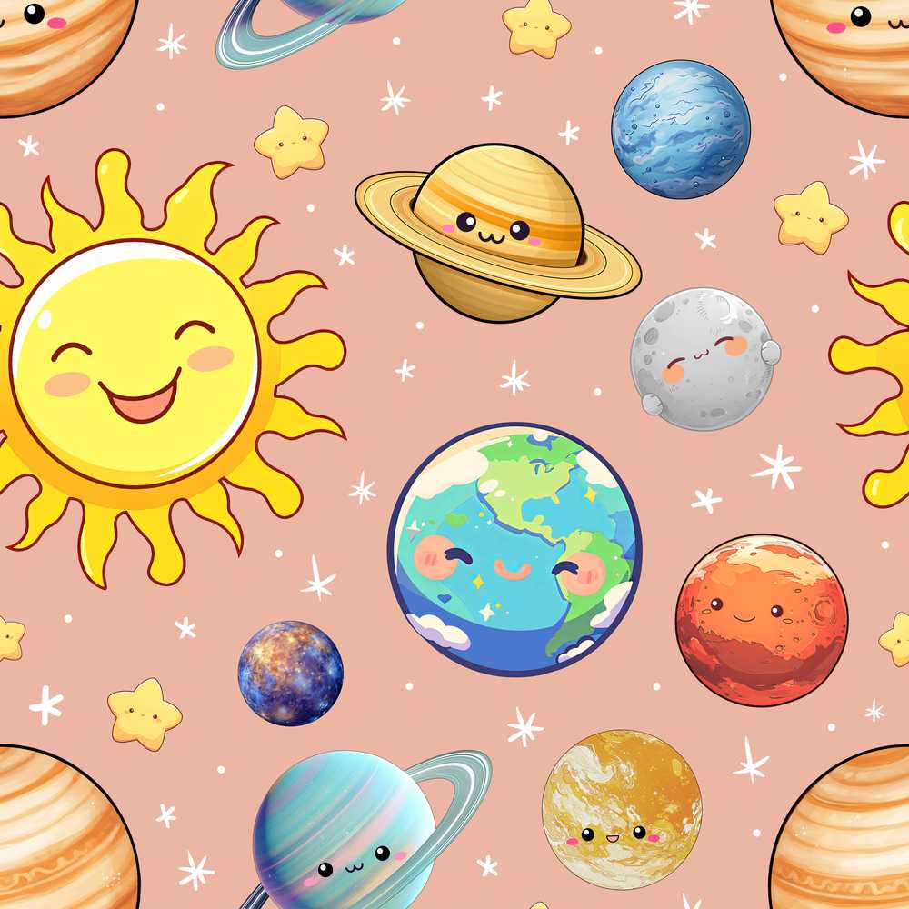 Solar System Sun Earth Planets Peach Background Cute Kids