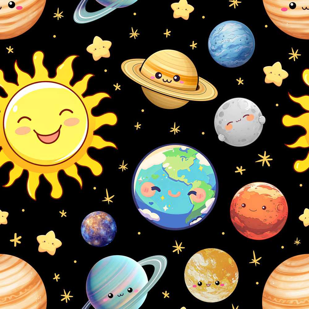Solar System Sun Earth Saturn Planets Stars Black Background