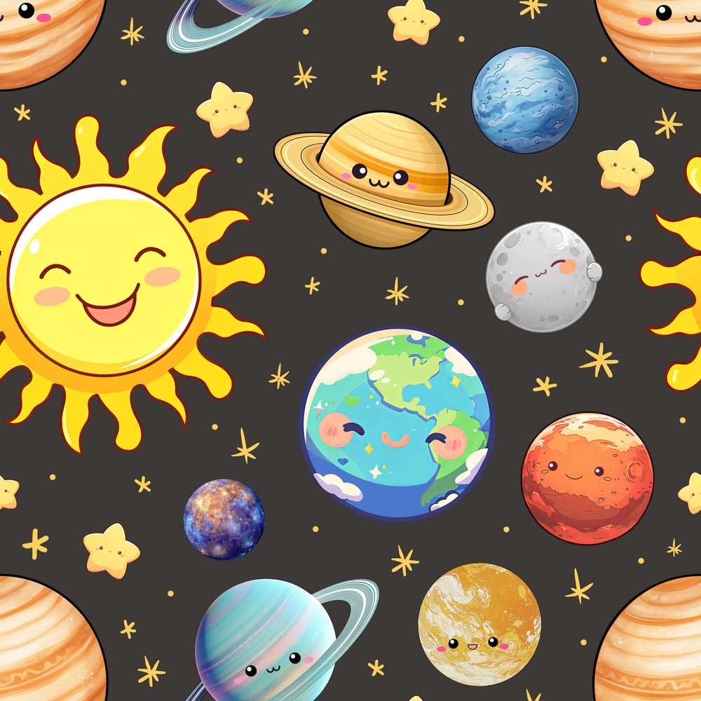 Solar System Sun Earth Saturn Planets Stars Brown Background