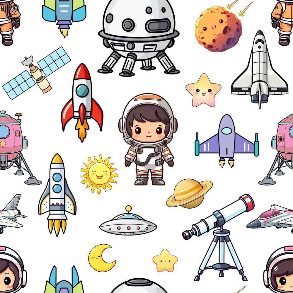 Astronaut Rockets Satellites UFO Space Clean Background Cosmic