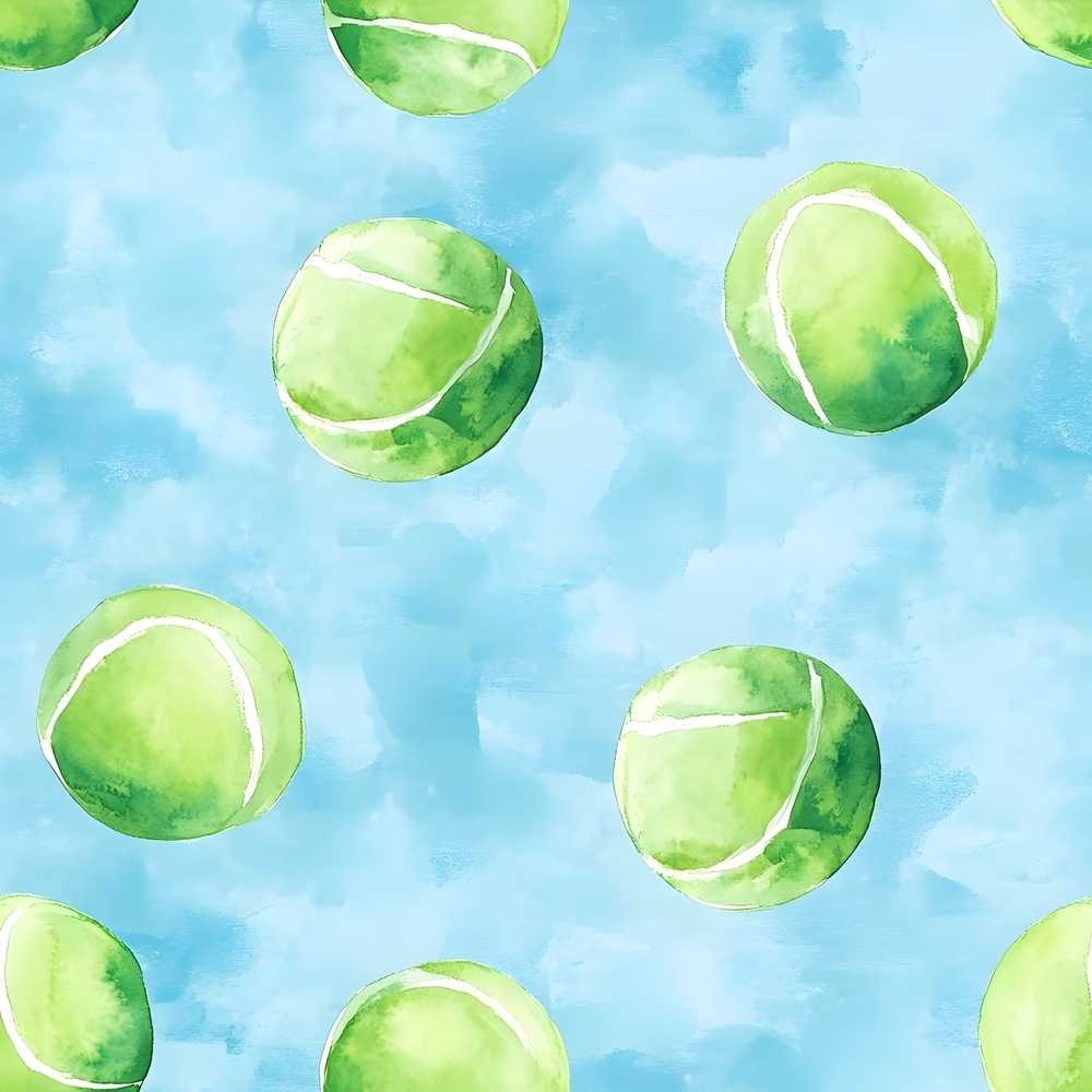 Watercolor Tennis Balls on Soft Blue Background Decorative