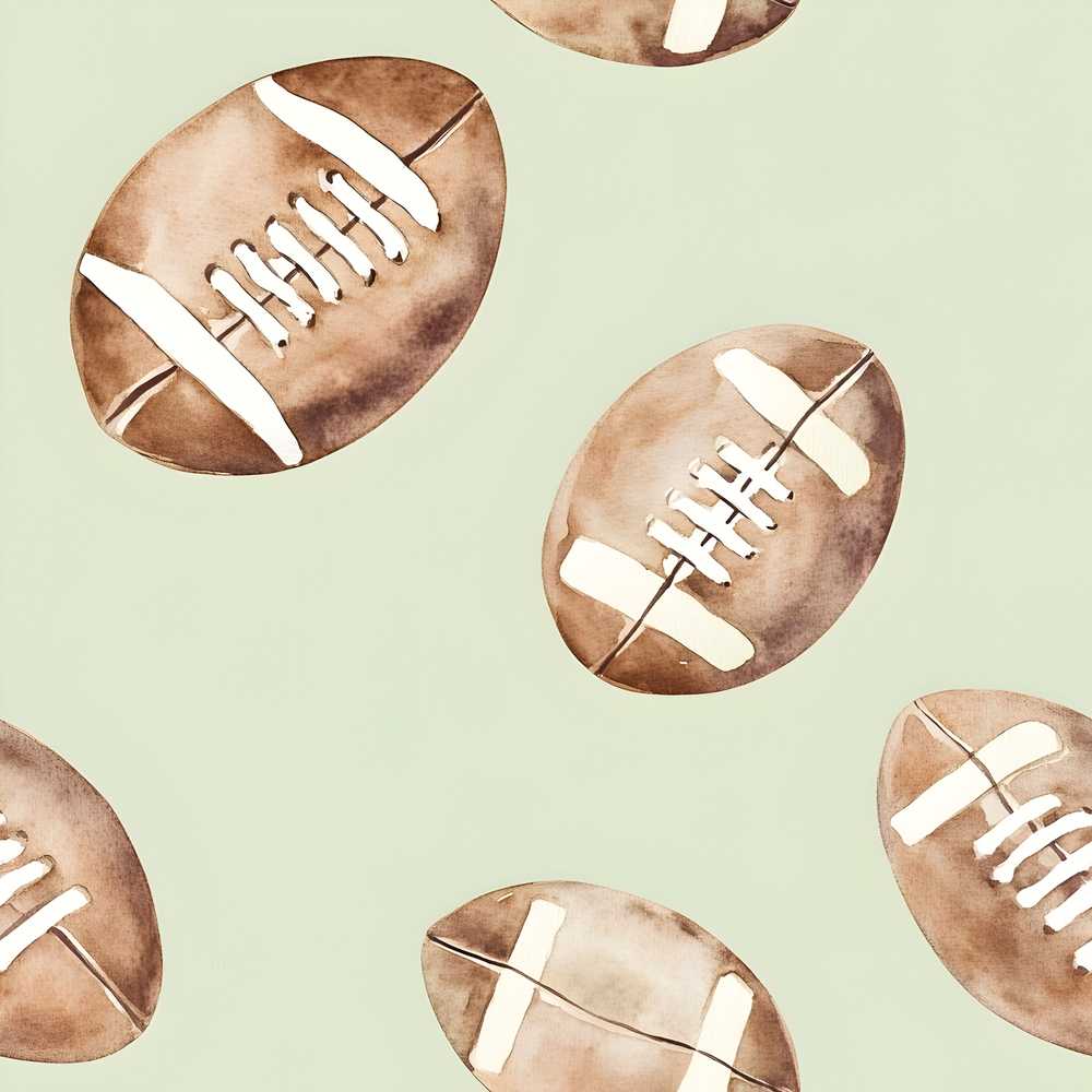 Watercolor American Football Balls on Soft Green Background