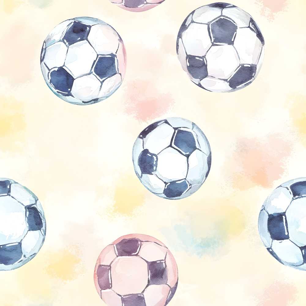 Watercolor Soccer Balls on Soft Pastel Background Decorative