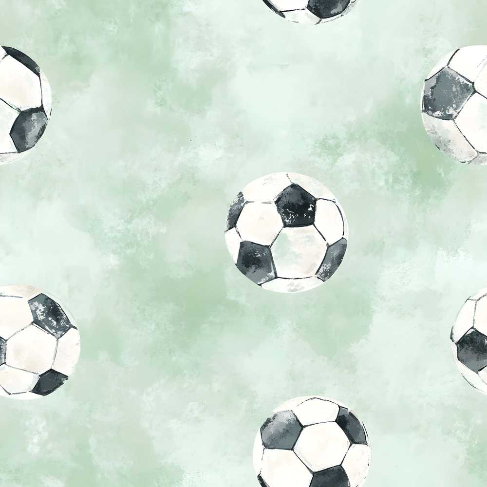 Watercolor Soccer Balls on Soft Green Background Decorative