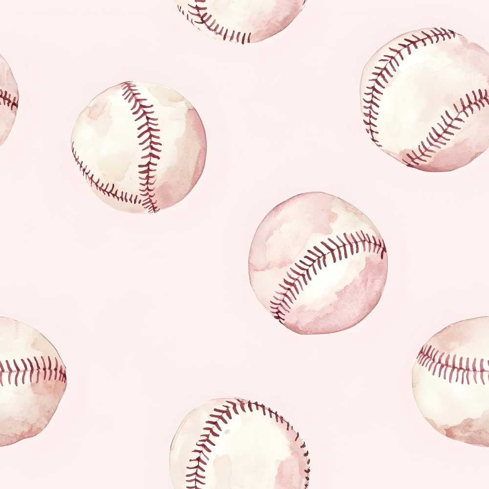 Watercolor Baseball Balls on Soft Beige Background Decorative