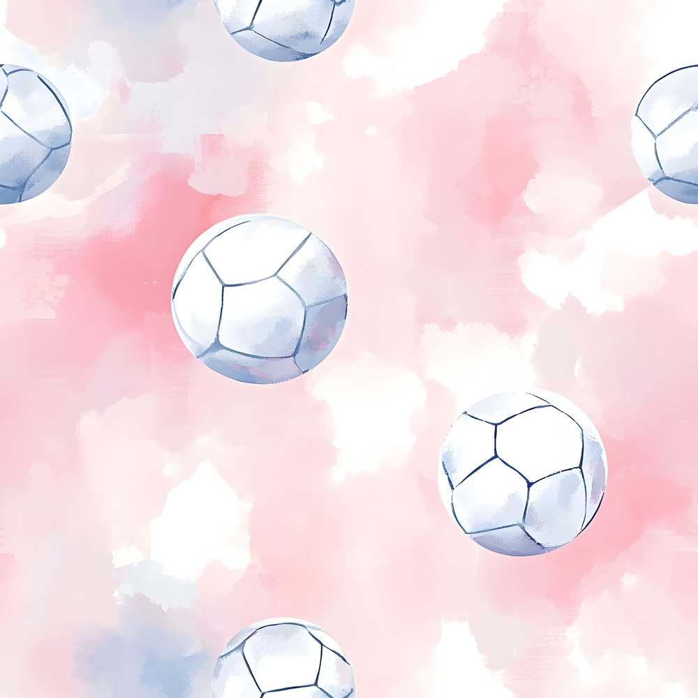 Watercolor Soccer Balls on Soft Pink Background Decorative