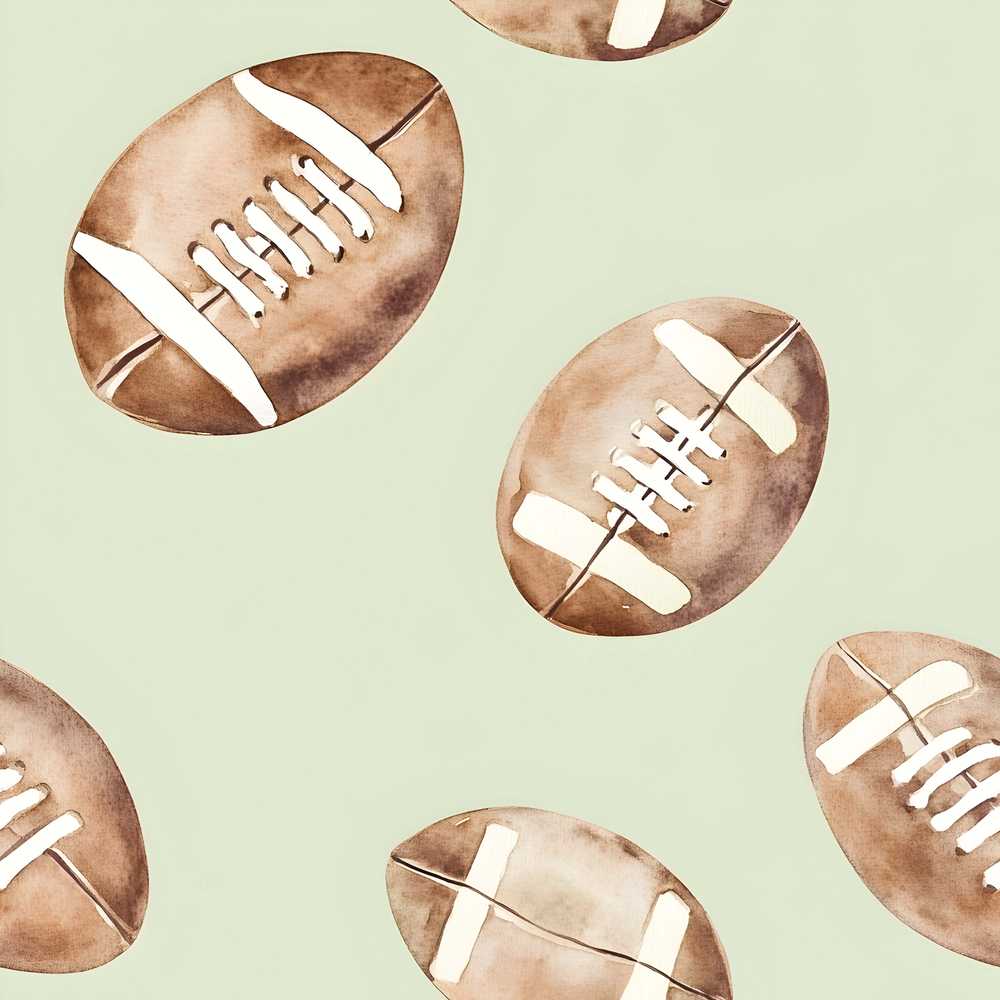 Watercolor American Football Balls on Soft Green Background