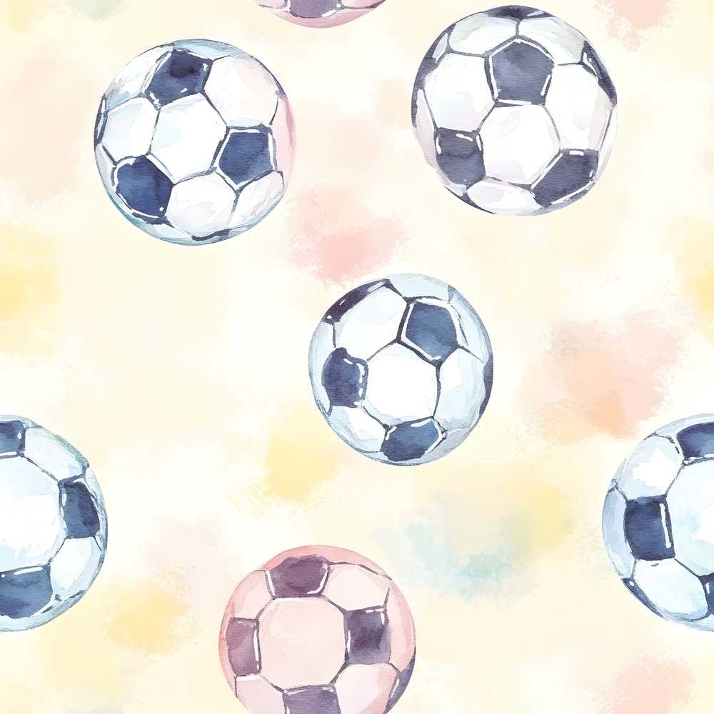 Watercolor Soccer Balls on Soft Pastel Background Decorative