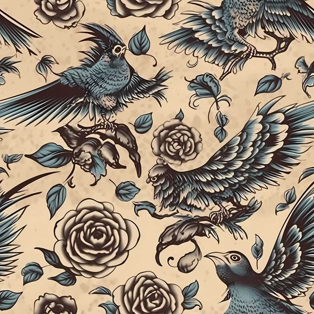 Elegant Birds Roses Vintage Art Wildflower Pattern Botanical