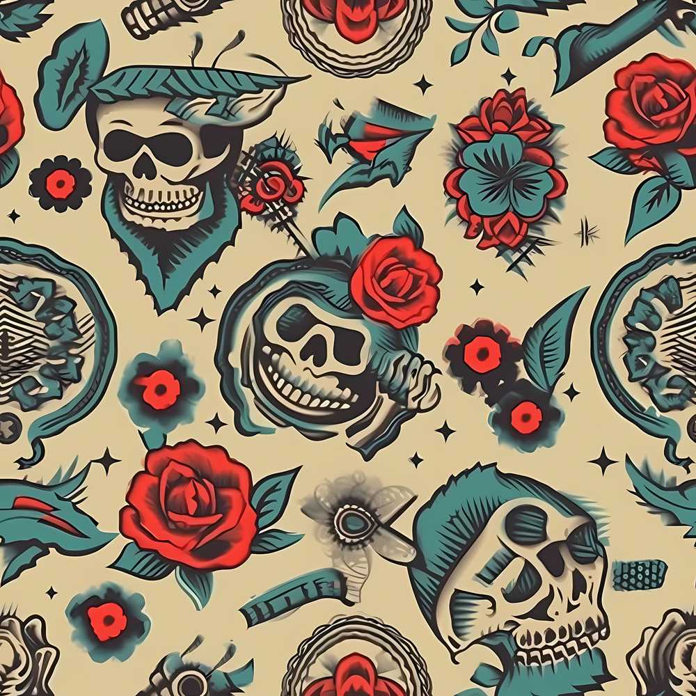 Bold Skull Roses Tattoo Art Wildflower Pattern Botanical