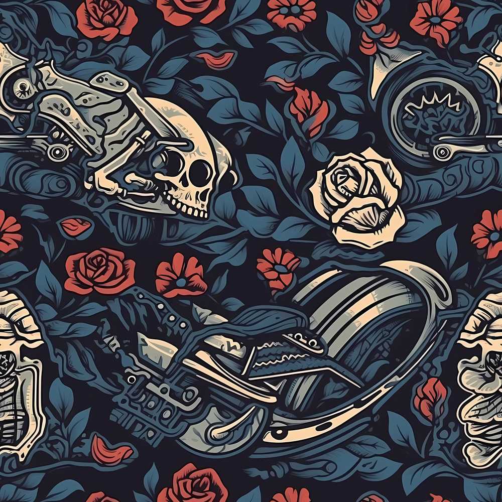 Dark Gothic Skull Knife Roses Wildflower Pattern Botanical