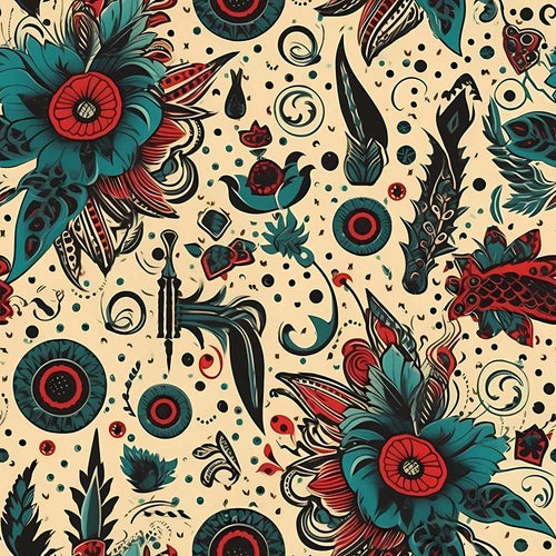 Abstract Floral Folk Art Tattoo Wildflower Pattern Botanical