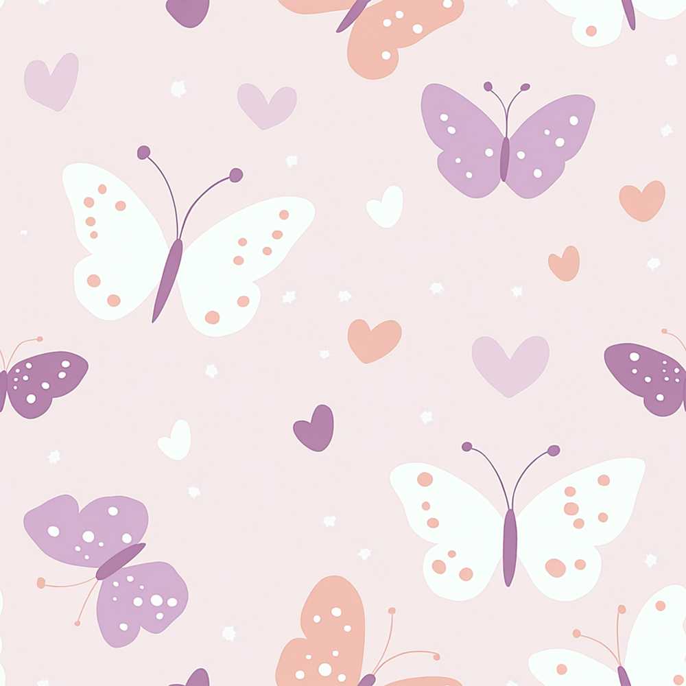 Cute Pastel Butterfly Hearts Illustration Repeat Pattern Design