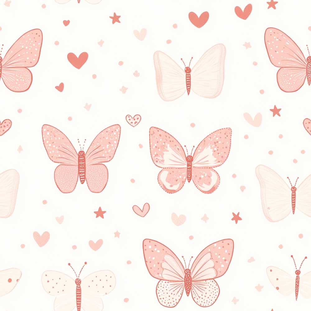 Cute Pink Butterfly Hearts Soft Pastel Illustration Repeat