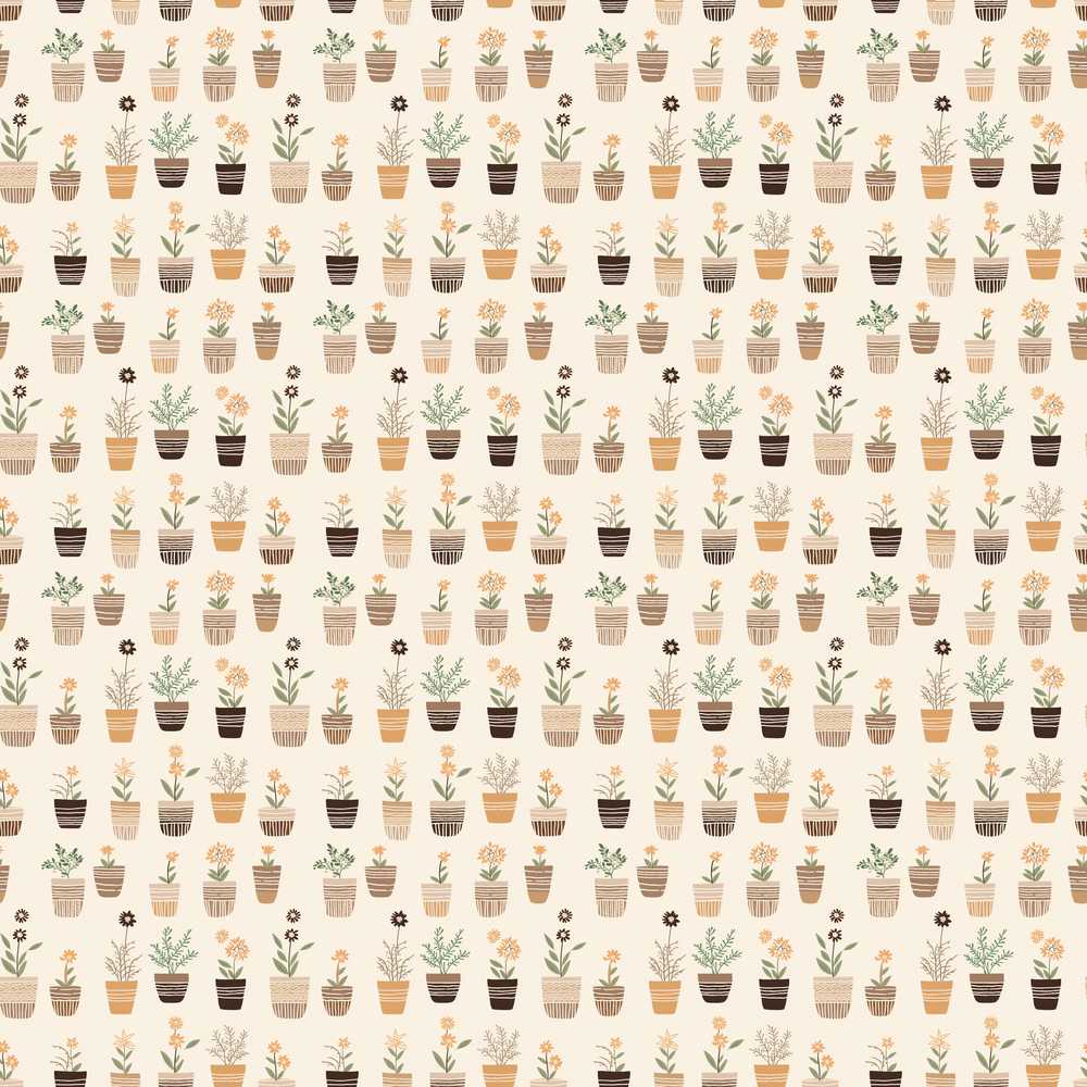Minimal Plant Pots Neutral Botanical Wildflower Pattern