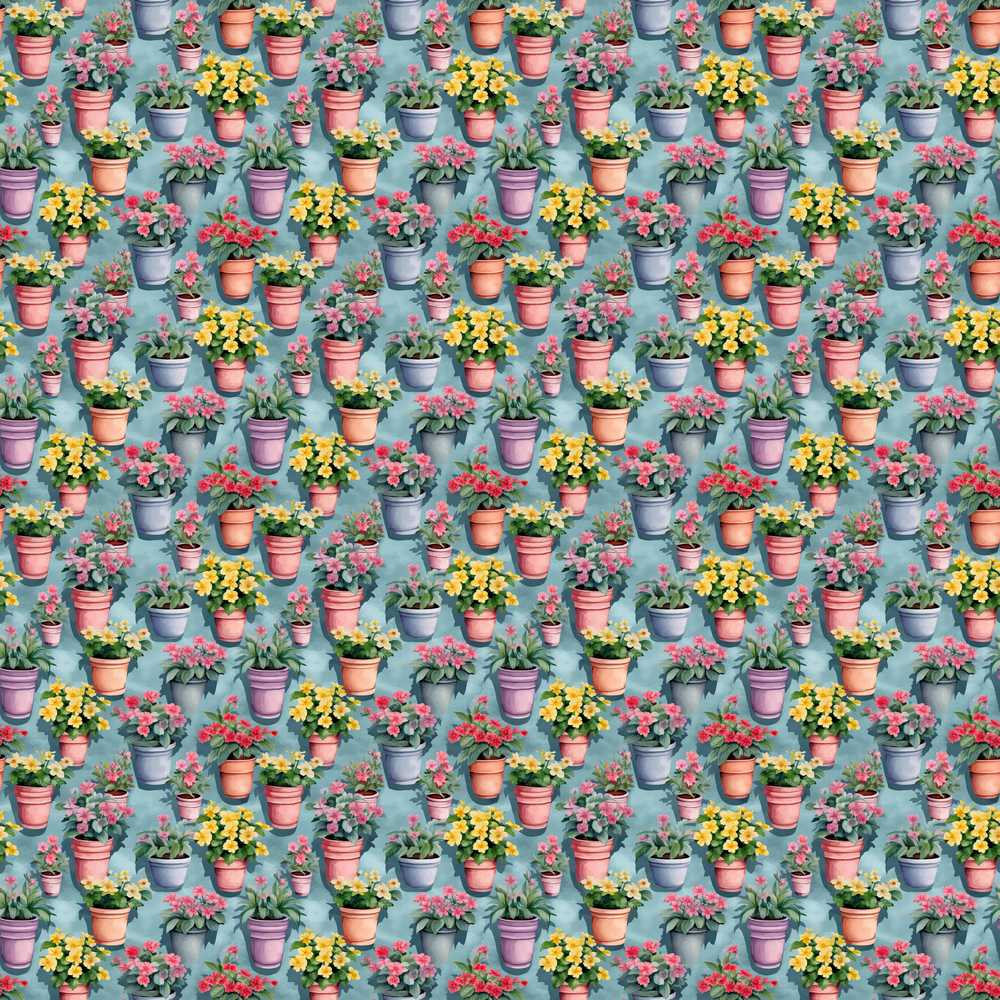 Colorful Flower Pots Garden Bloom Wildflower Pattern Botanical