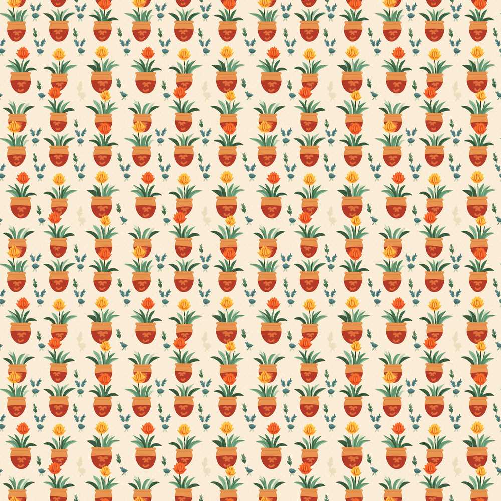 Terracotta Pots Yellow Flowers Wildflower Pattern Botanical