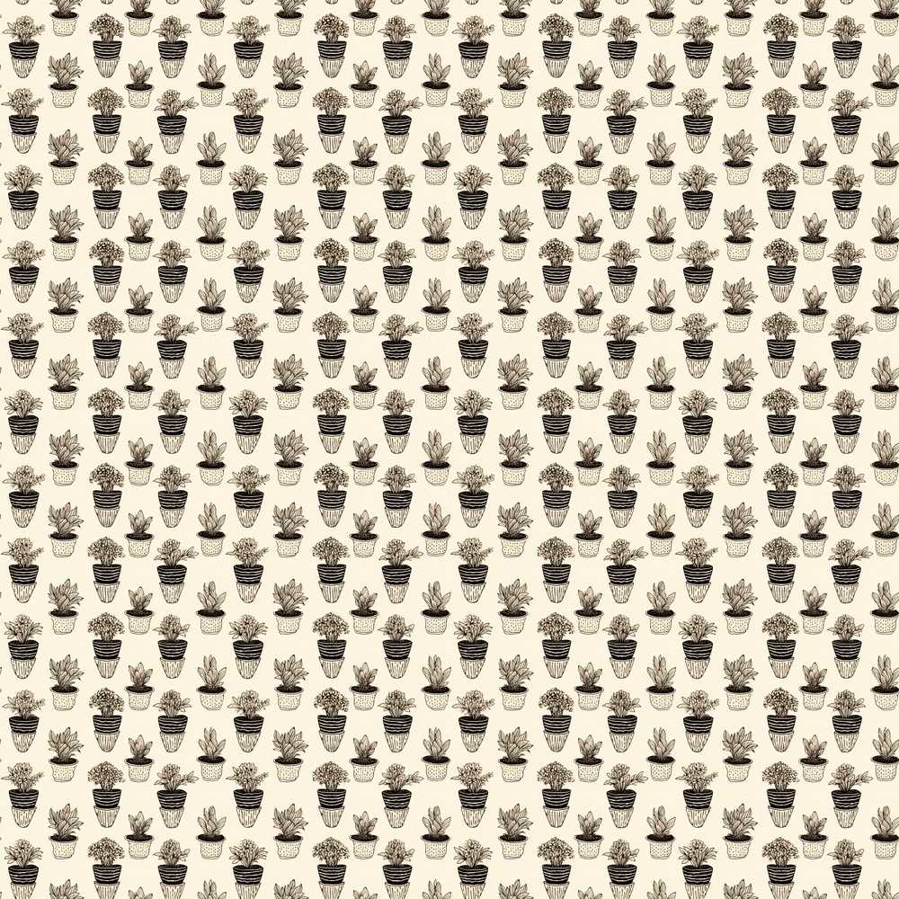 Minimal Black White Plant Pots Botanical Wildflower Pattern