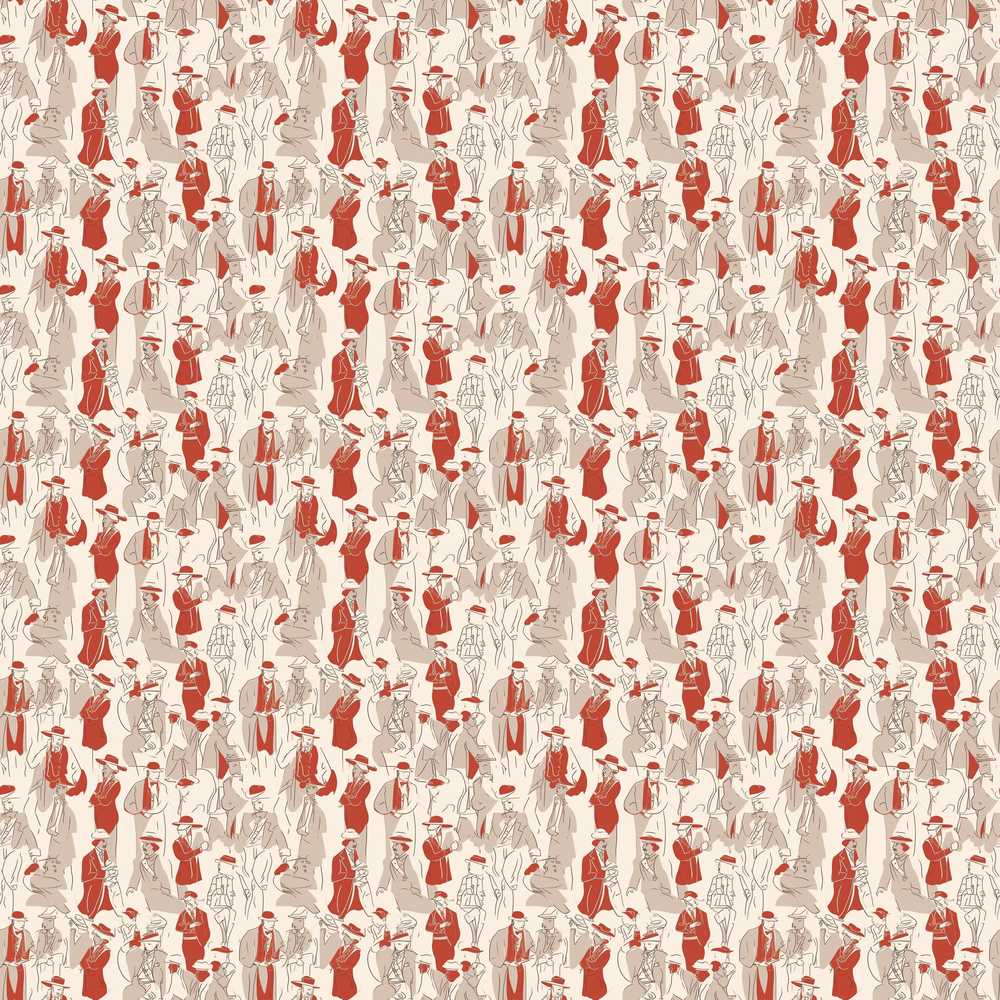 Vintage Fashion Ladies Red Beige Decorative Repeat Pattern