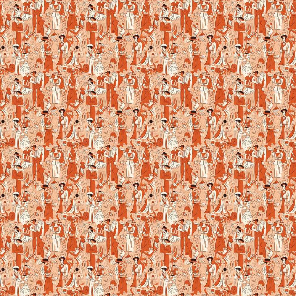 Art Deco Figures Orange Cream Decorative Repeat Pattern