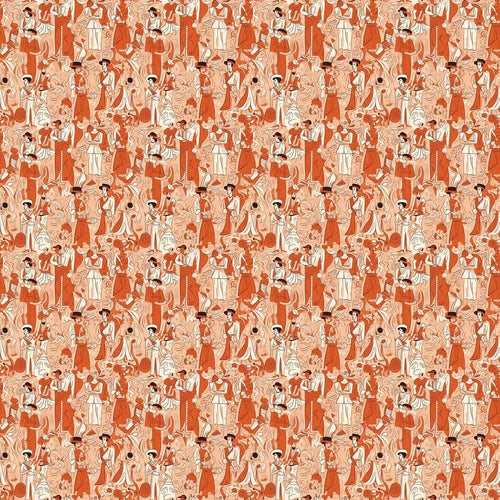 Art Deco Figures Orange Cream Decorative Repeat Pattern