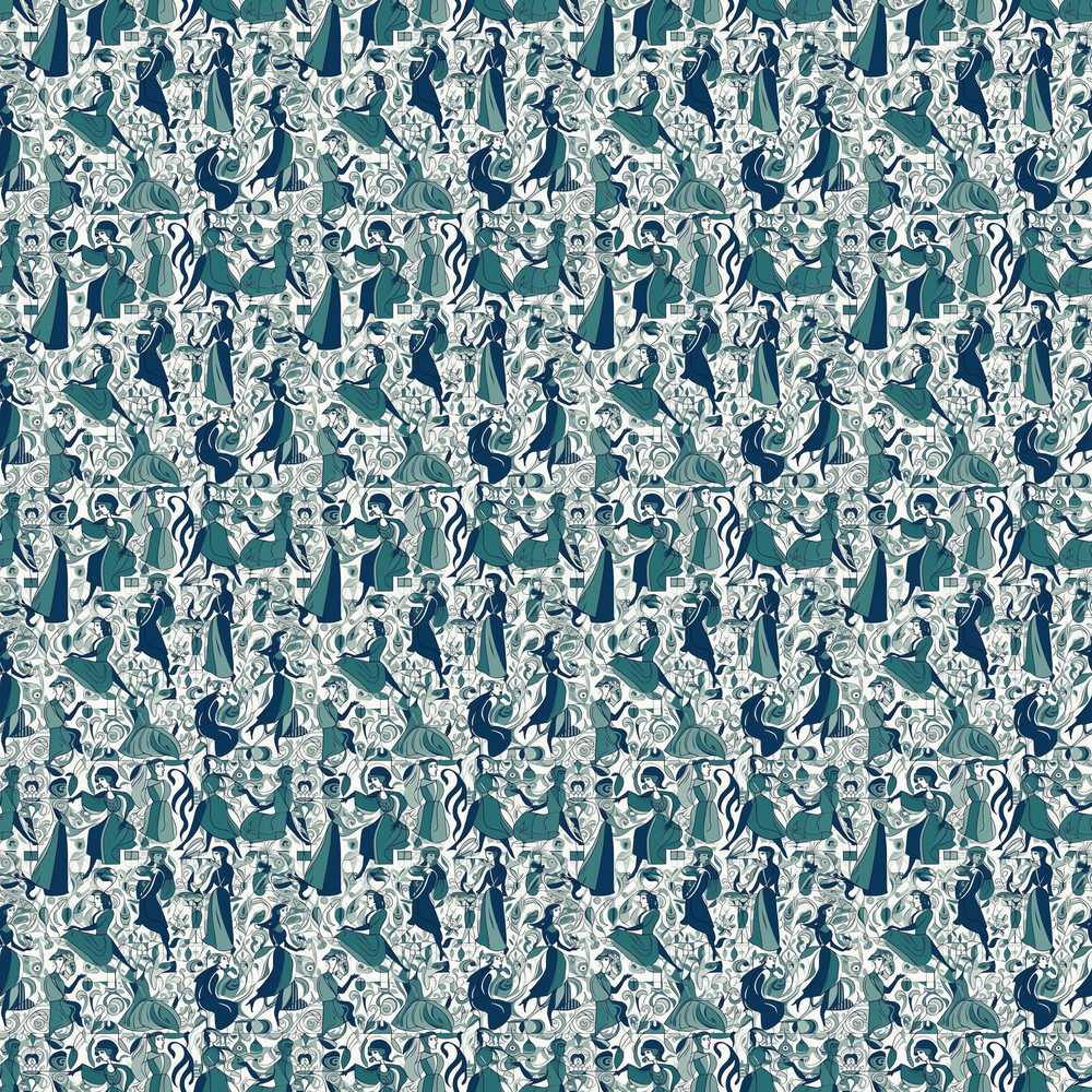 Elegant Blue Art Nouveau Women Decorative Repeat Pattern