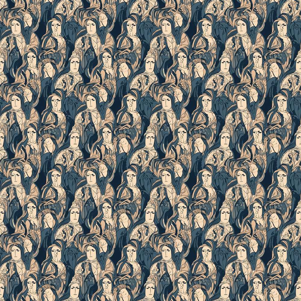 Abstract Faces Blue Beige Artistic Art Texture Pattern