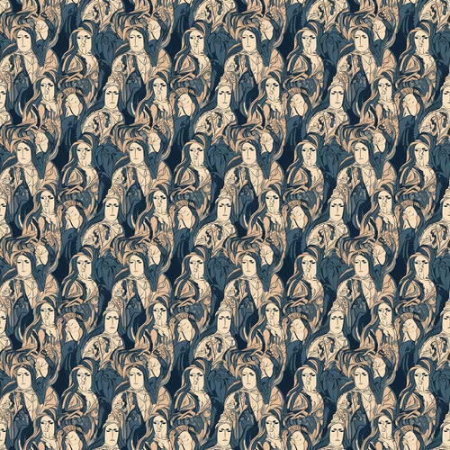 Abstract Faces Blue Beige Artistic Art Texture Pattern