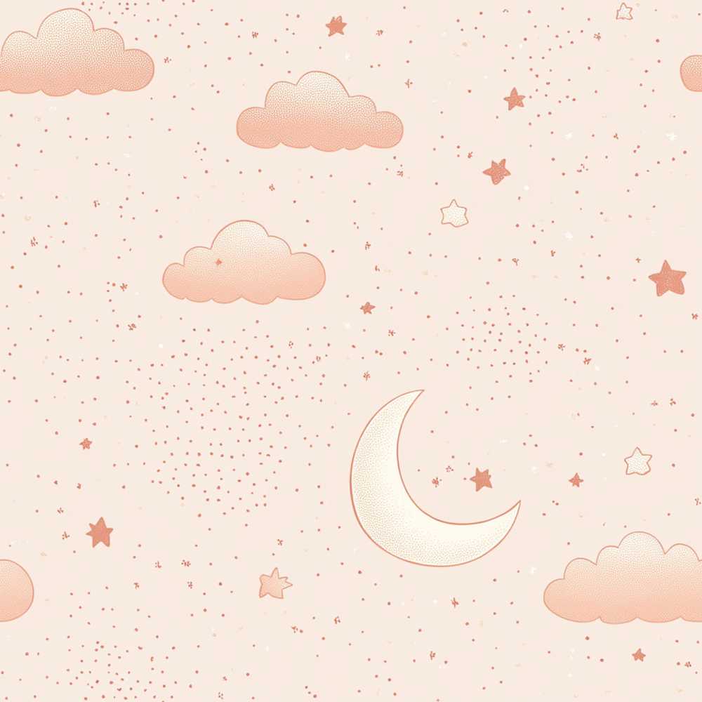 Cute Moon Stars Clouds Pastel Cosmic Illustration Pattern