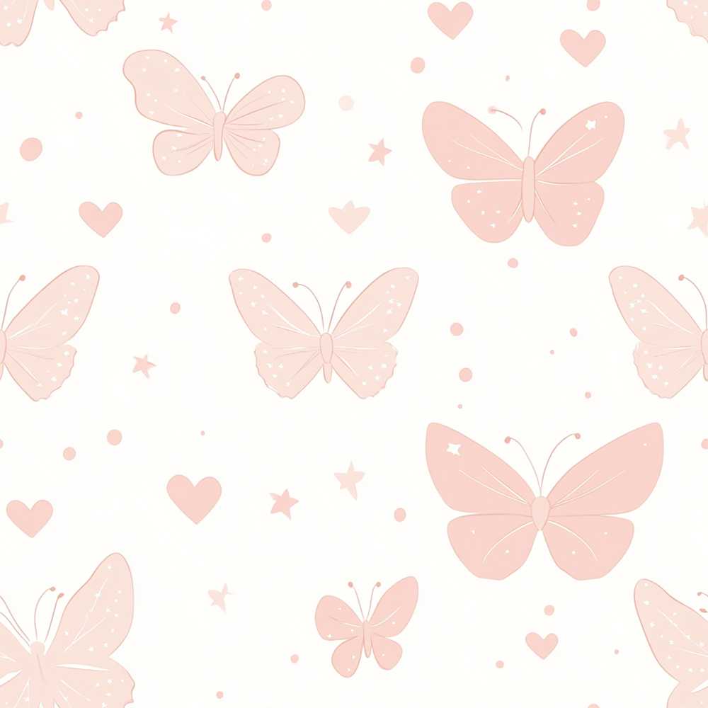 Soft Pink Butterflies Hearts Decorative Repeat Pattern Design